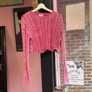 Altar'd State Pink Cable Knit Sweater